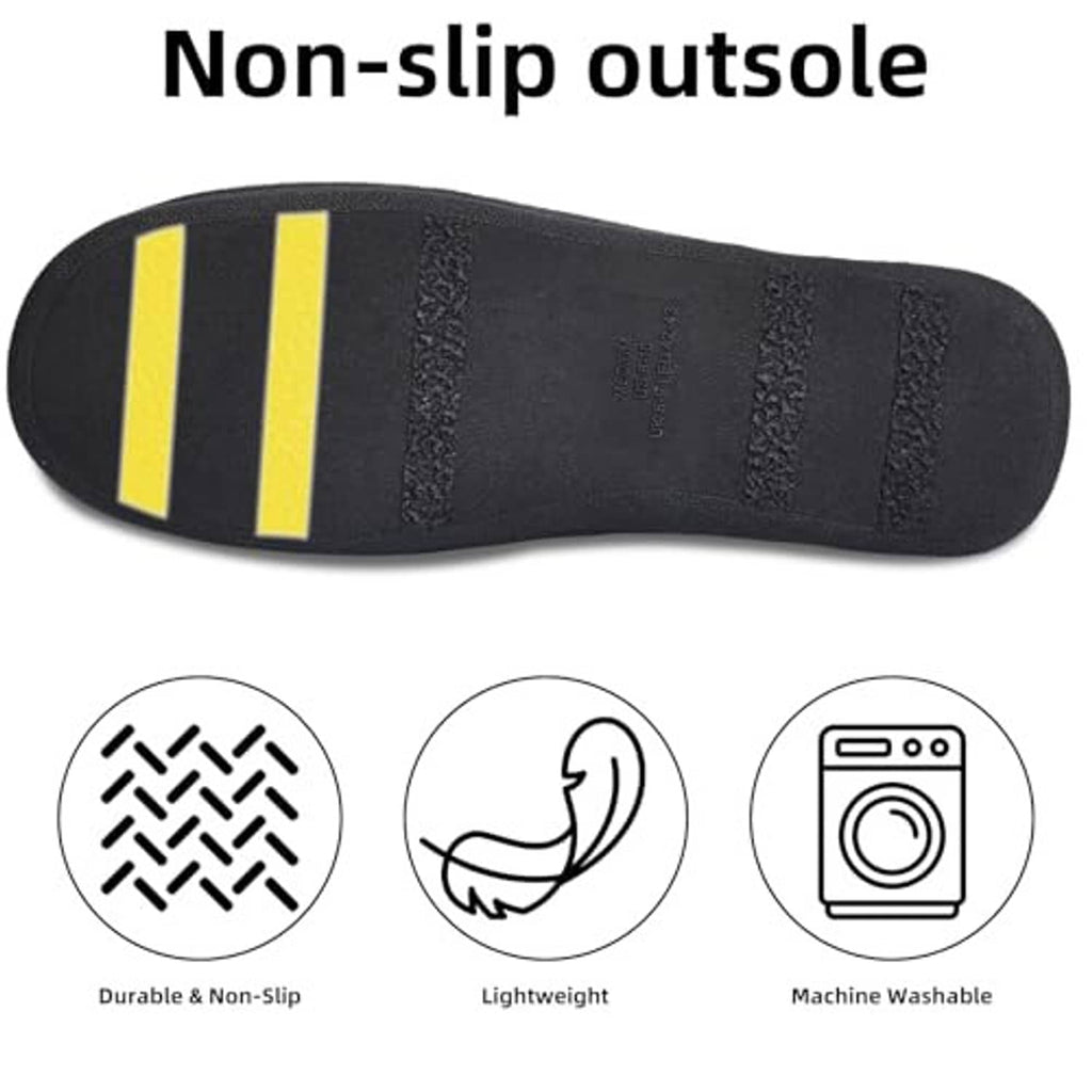 Underside sole of men's grey open-toe slippers with non-slip tread and yellow stripes