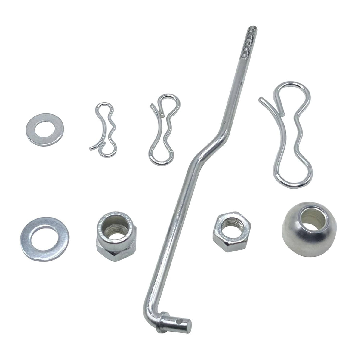 Front deck lift suspension kit with chrome rod, clips, washers, nuts and bolt