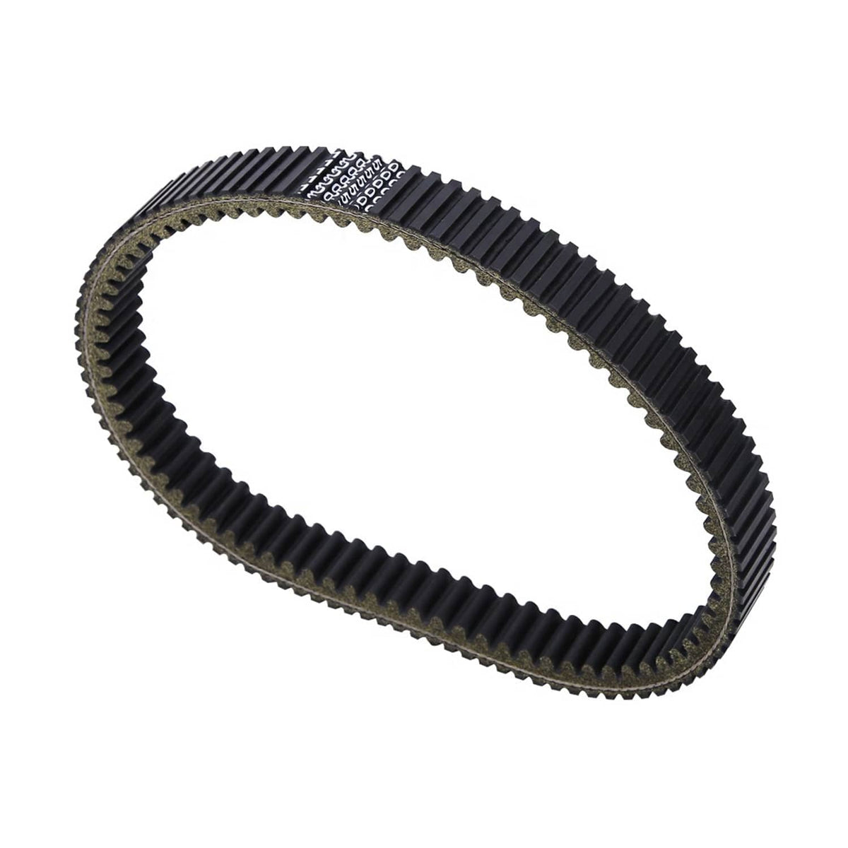 Black ribbed drive belt loop with visible part-code sticker
