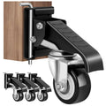 Heavy-duty workbench caster with quick-release pedal and swivel wheel, black and silver.