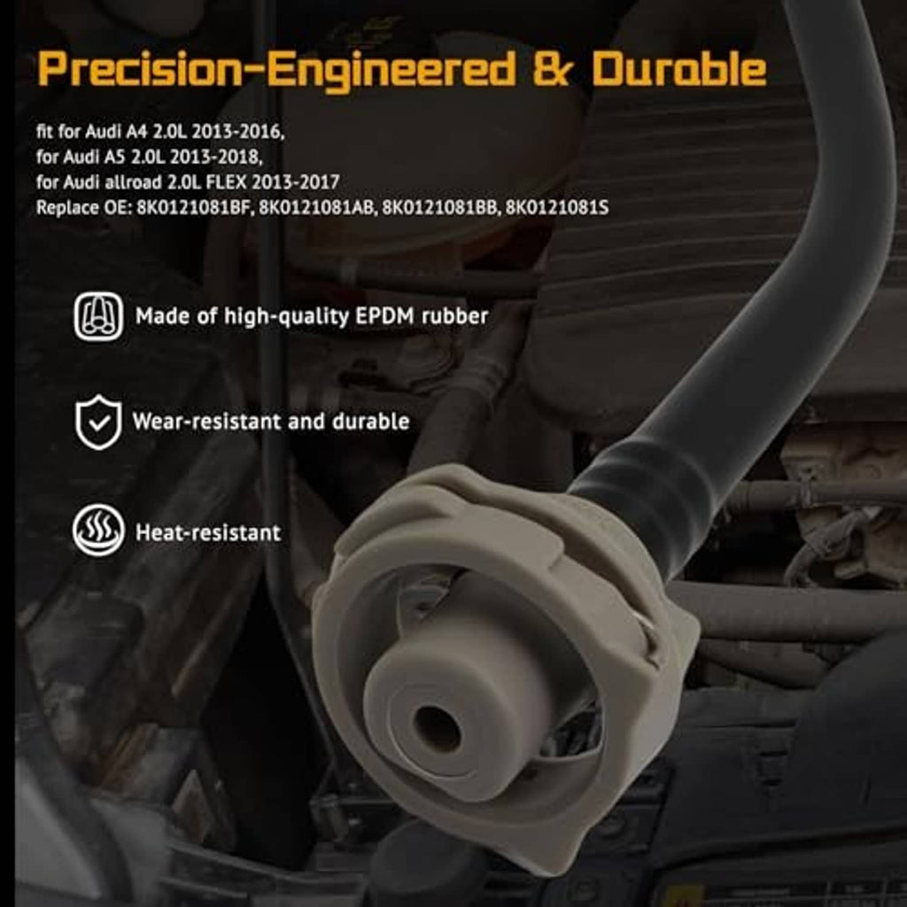 Gray and black coolant overflow hose with circular cap-style connector