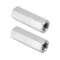Stainless steel hex coupling nuts, M10 threaded sleeves, 45mm length, 2 pcs