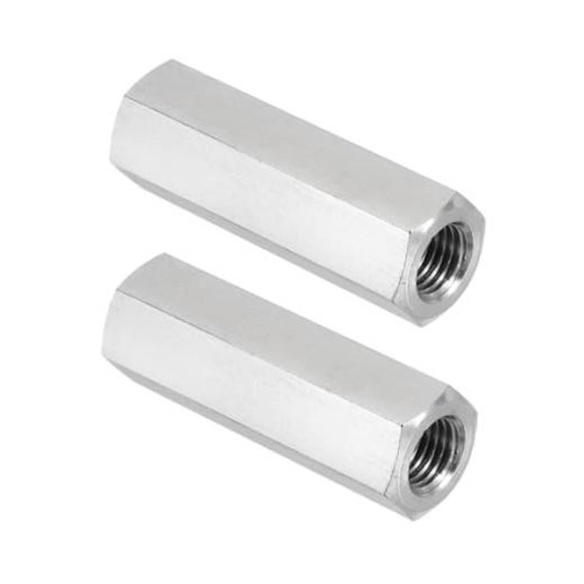 Stainless steel hex coupling nuts, M10 threaded sleeves, 45mm length, 2 pcs