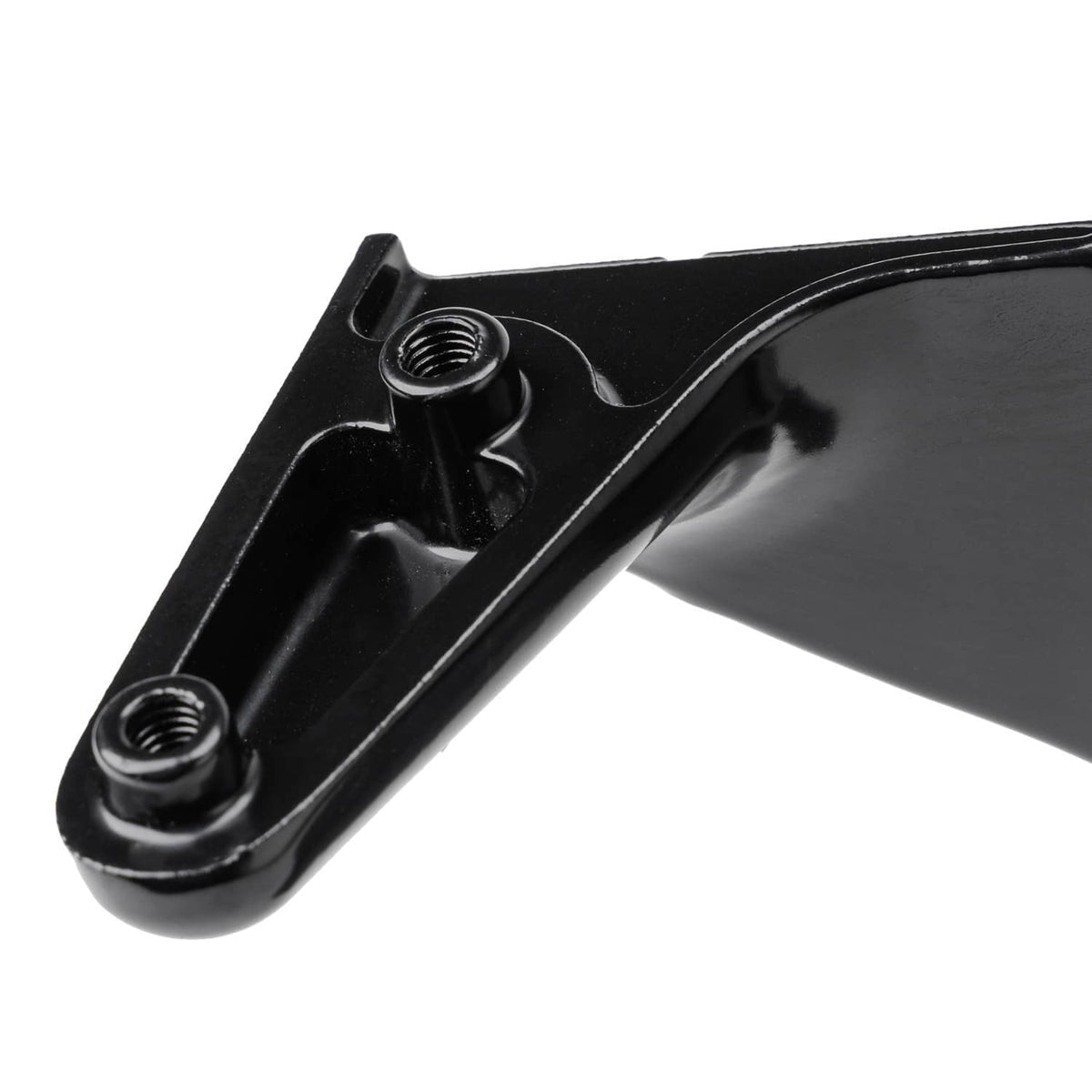 Black stay bracket underside with two threaded mounting bosses