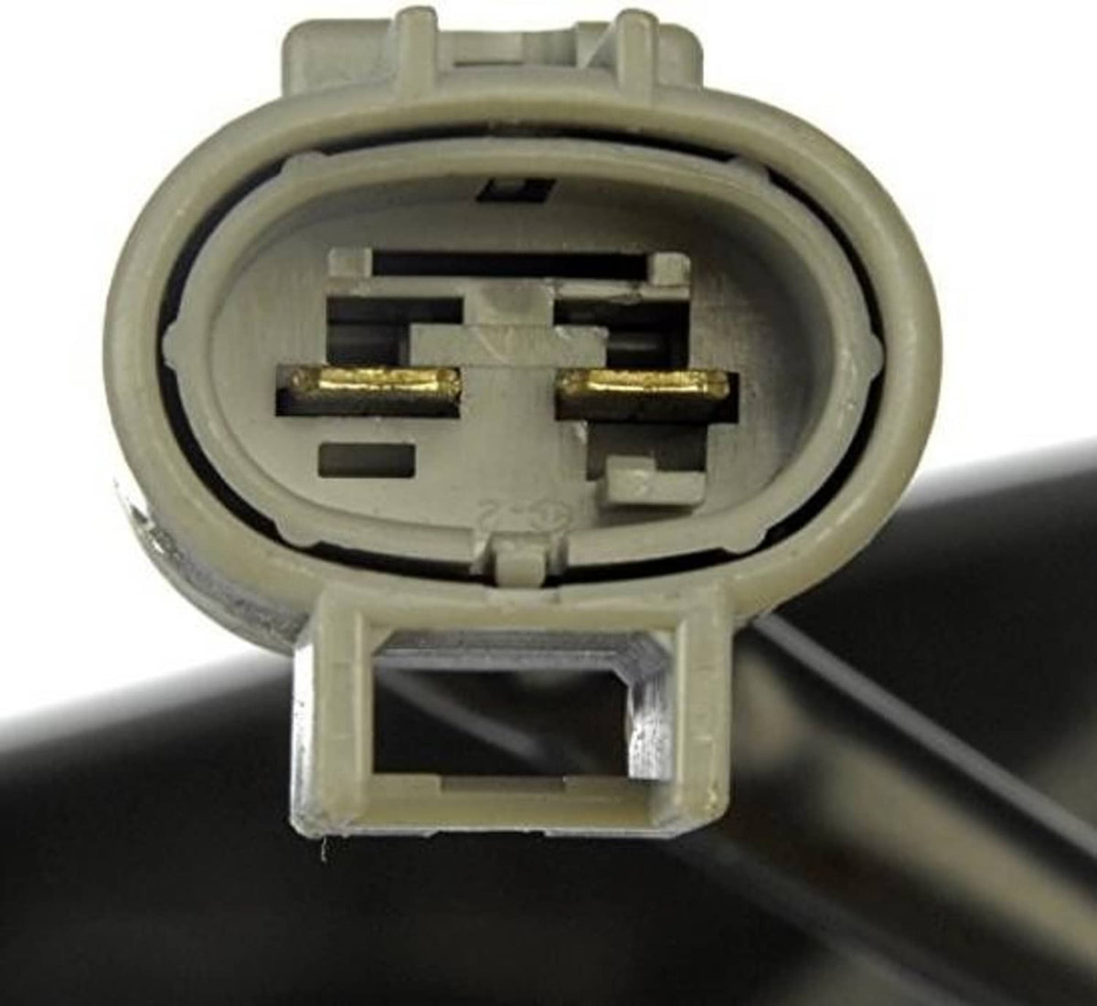 Engine cooling fan electrical connector with terminal contacts in plastic housing