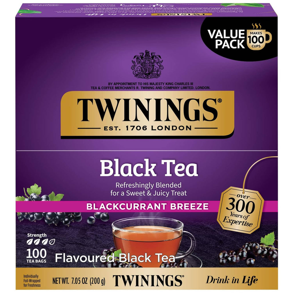 Twinings Blackcurrant Breeze black tea box, 100-count value pack