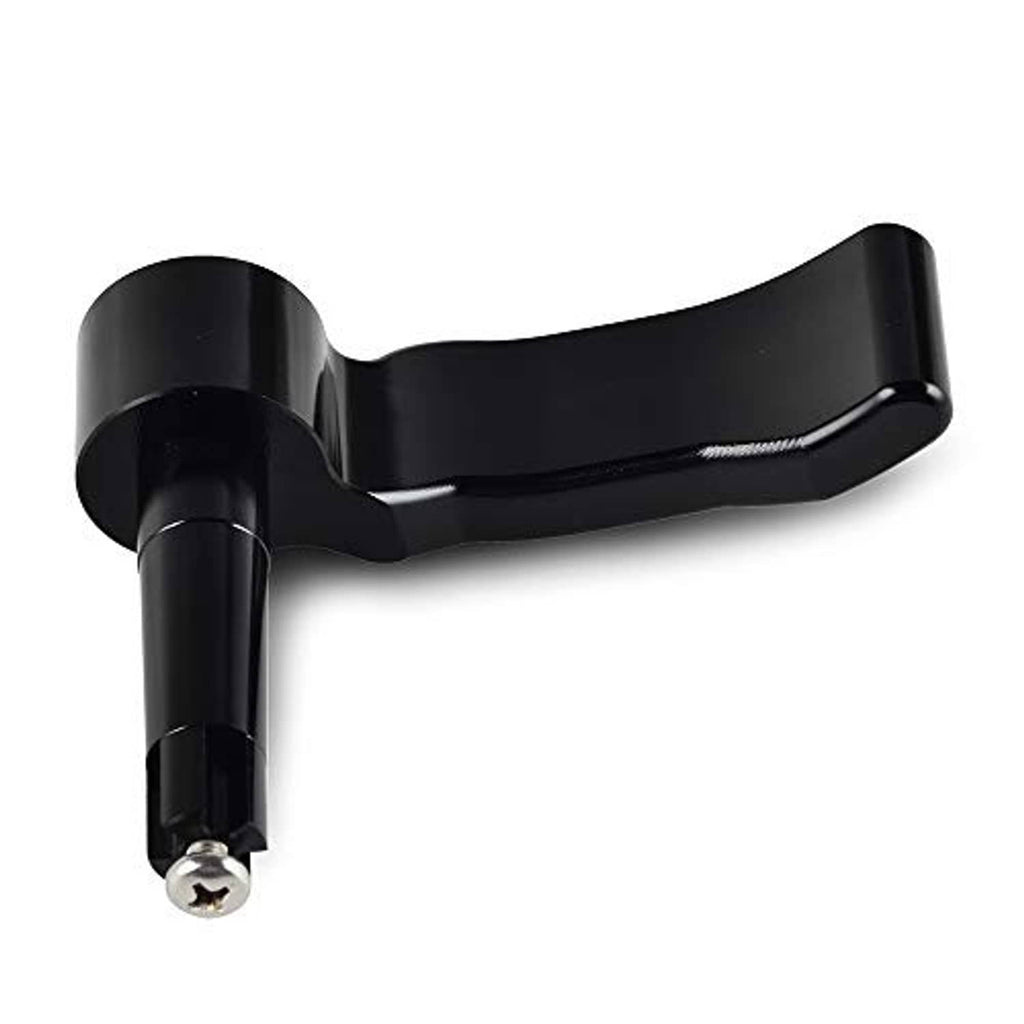 Black thumb throttle control lever with compact base and threaded bolt