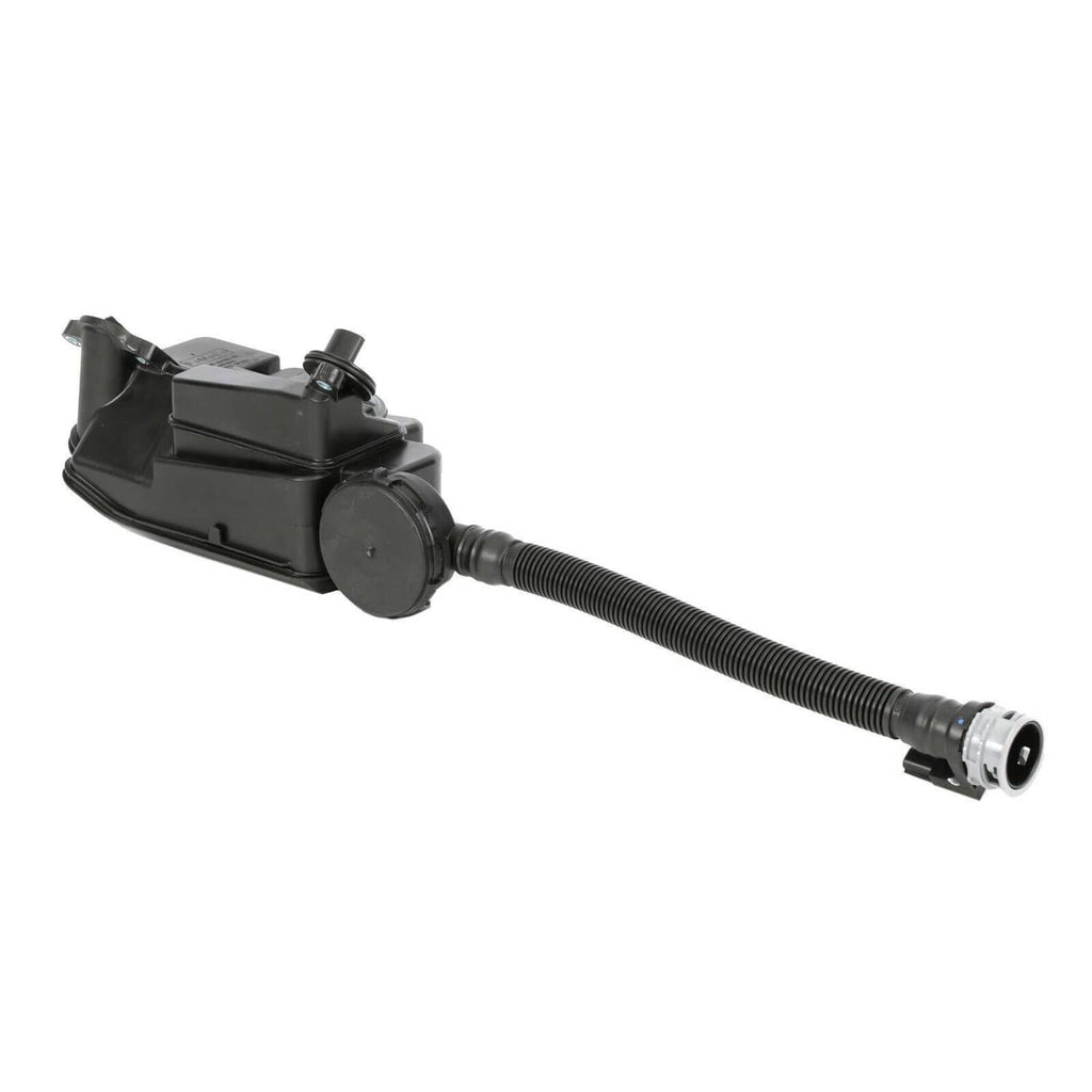 Oil separator assembly with molded housing, valve piece, and ribbed hose