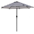 9-ft outdoor patio umbrella with navy and white striped canopy and black pole