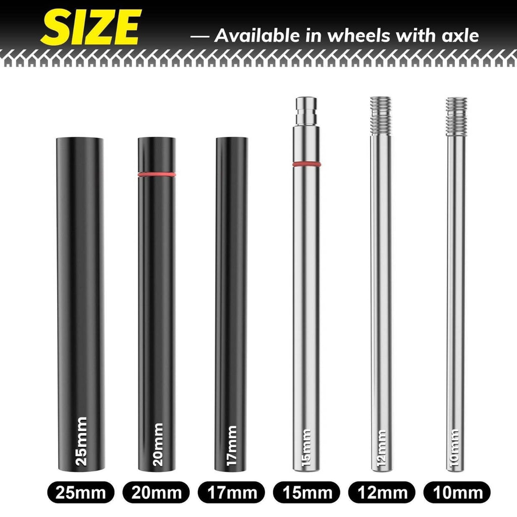 Axle rod set in multiple lengths: 25mm, 20mm, 17mm, 15mm, 12mm, 10mm