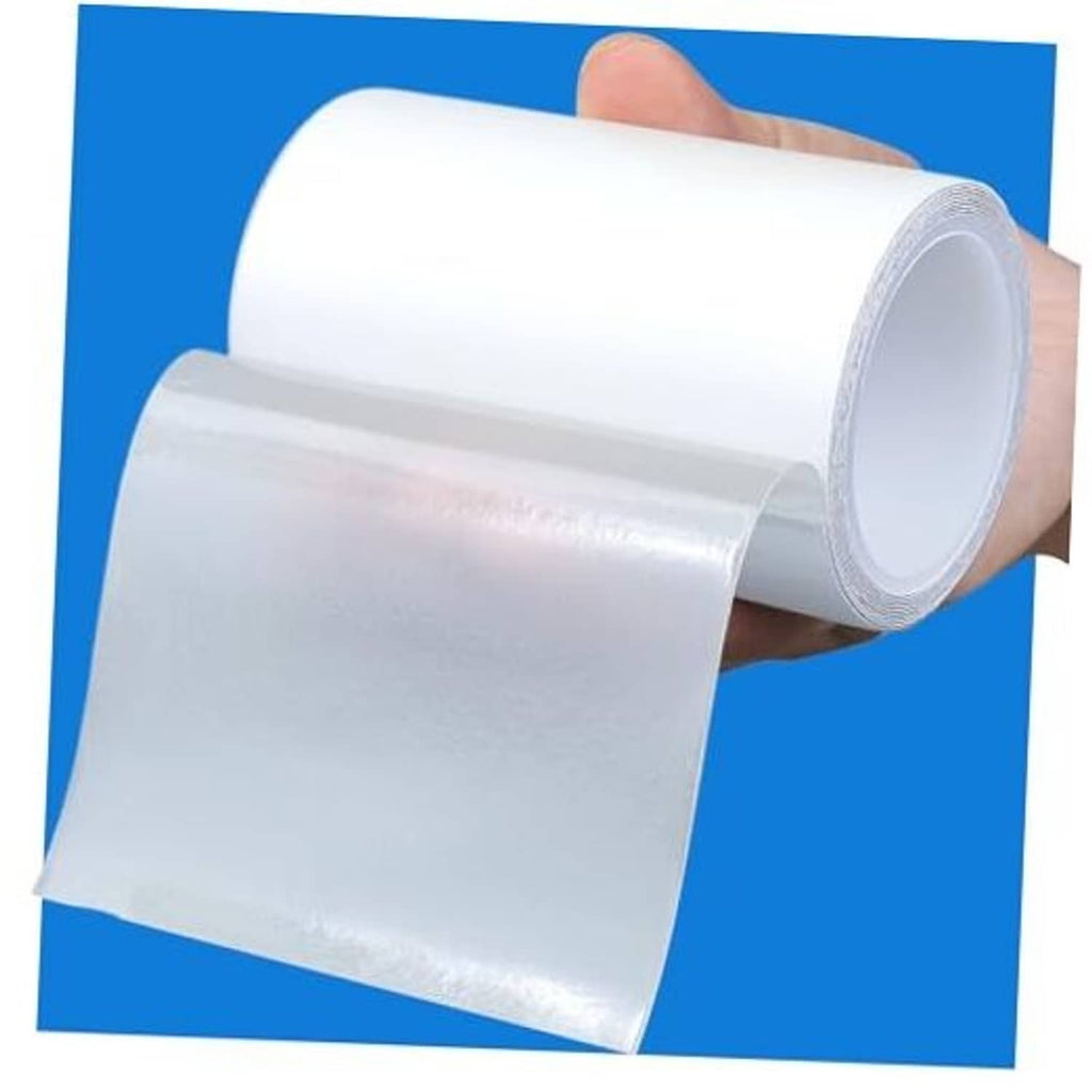 White TPU repair tape roll with adhesive backing, held in hand