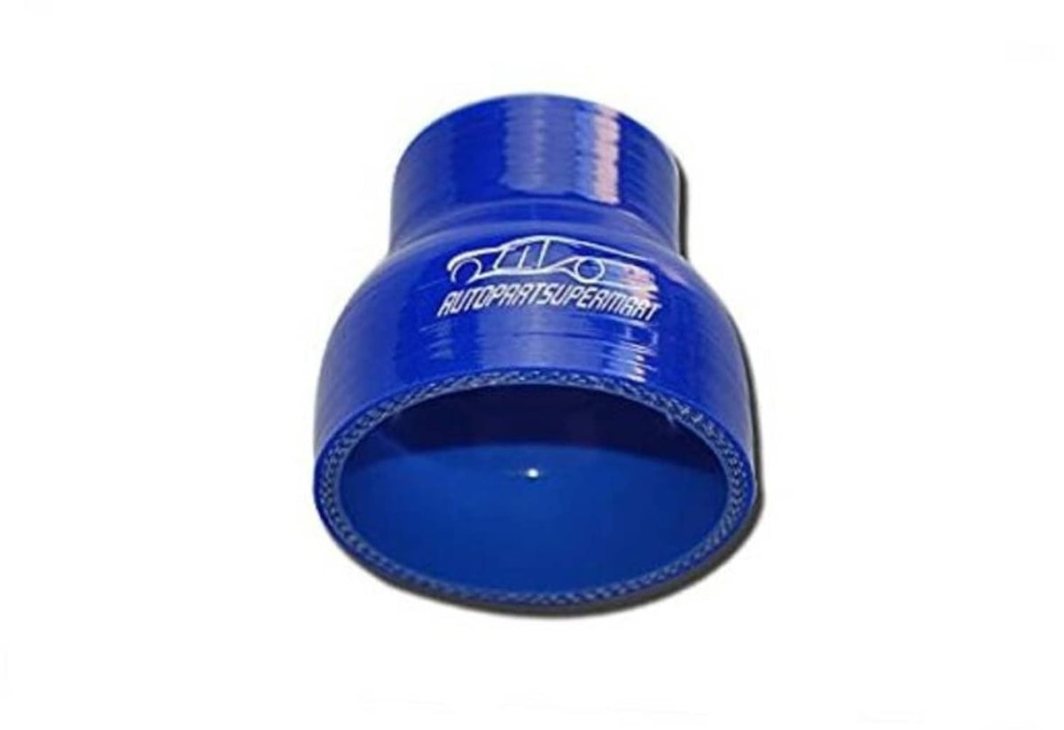 Blue silicone straight hose reducer coupler, flared ends, 76–80mm size