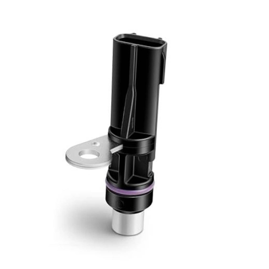 Black crankshaft position sensor with mounting flange and silver connector base
