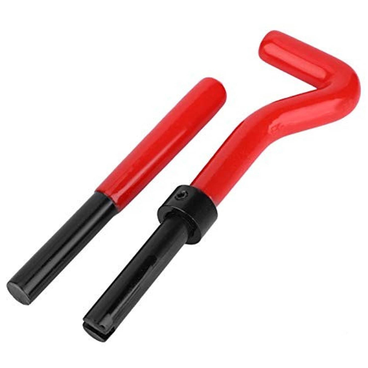 Two red handle tools with black shafts for thread repair