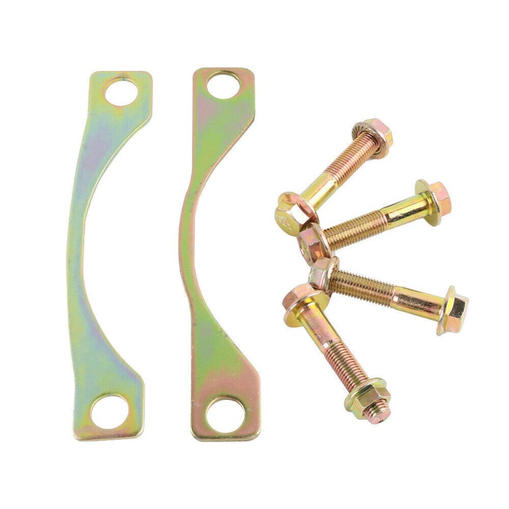 Front upper camber arm bushing bracket pair with mounting hardware bolts