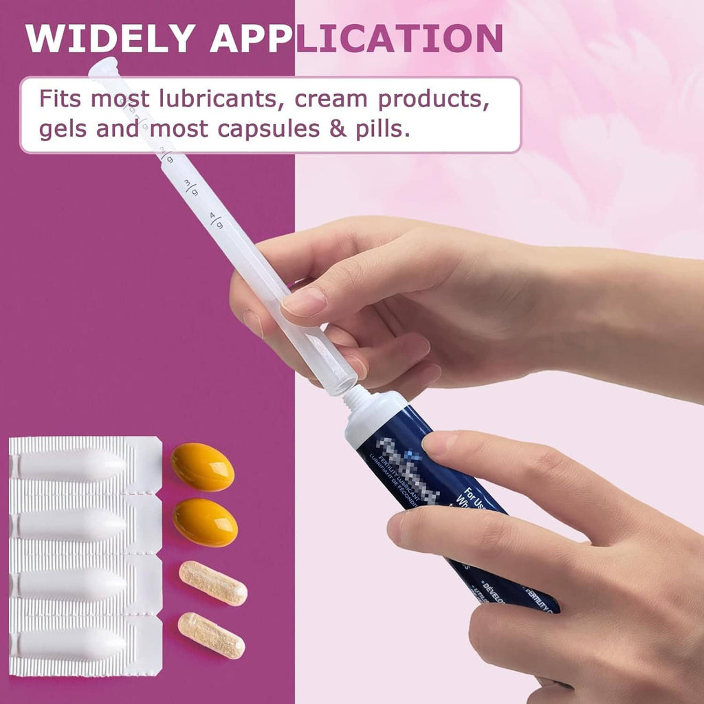 Disposable vaginal cream applicator with dosage scale, held for application