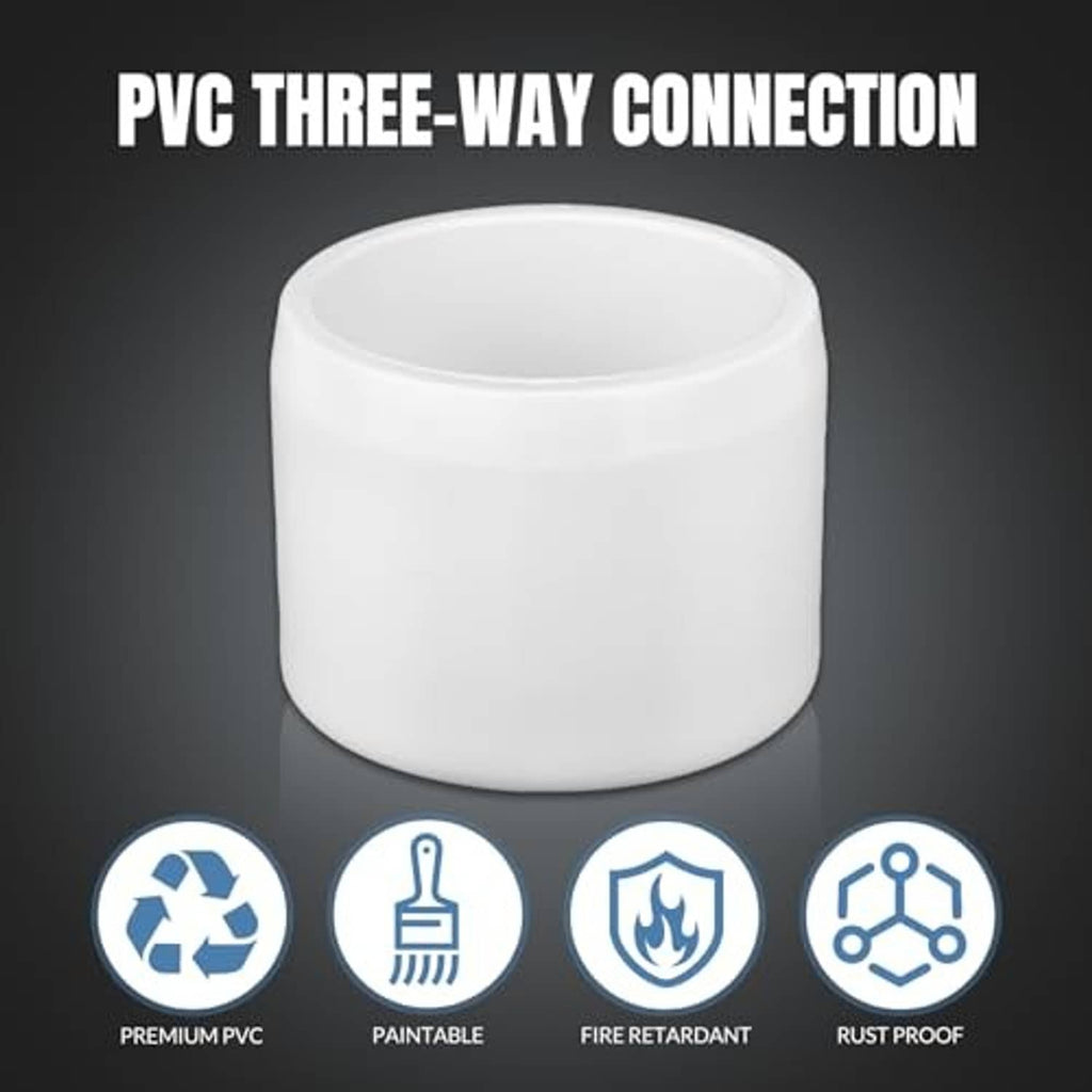 White PVC pipe end cap fitting, thick-walled hollow cylinder with rim