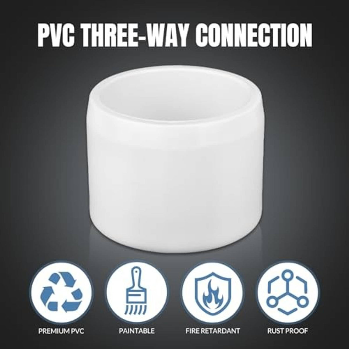 White PVC pipe end cap fitting, thick-walled hollow cylinder with rim