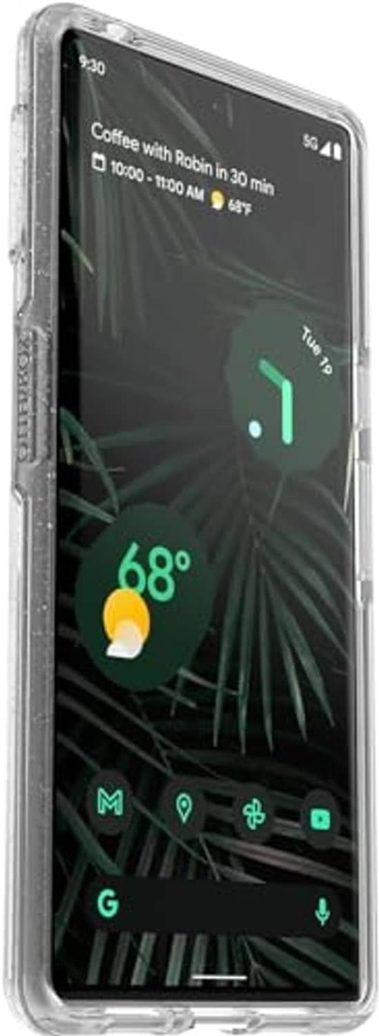 Clear glitter Pixel 6 Pro phone case side view with textured edge for grip
