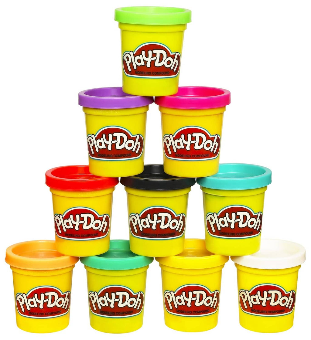 Play-Doh modeling compound cups, stacked multi-color set in plastic containers