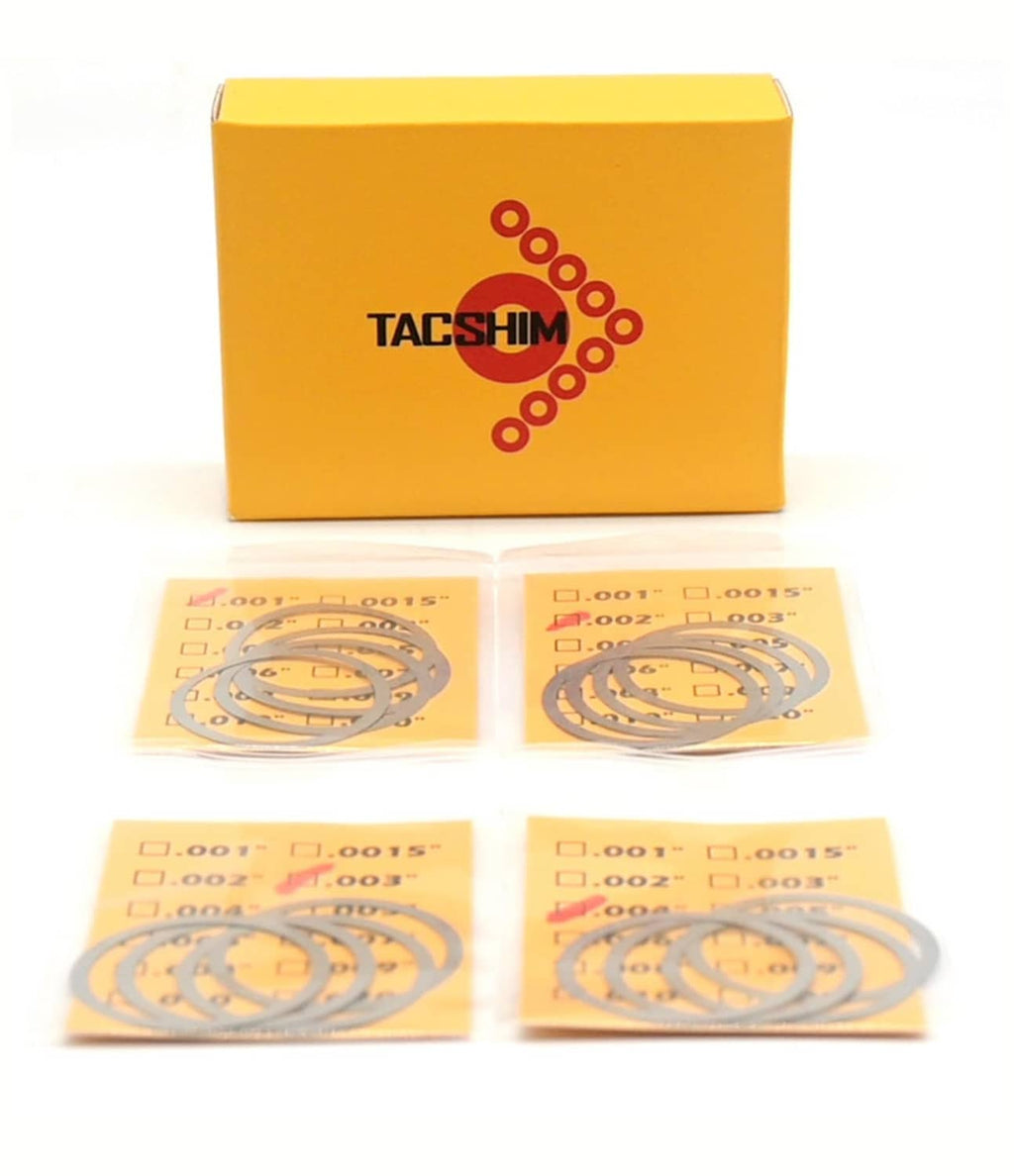 TACSHIM barrel nut shim kit box with blister packs containing gray metal ring shims