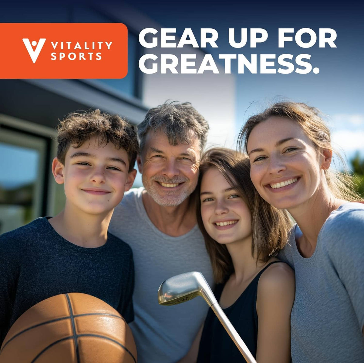 Vitality Sports golf chipping game lifestyle promo with family and golf club