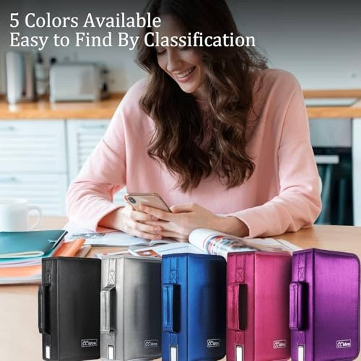 Assorted color DVD storage cases (black, gray, blue, purple, pink) for discs