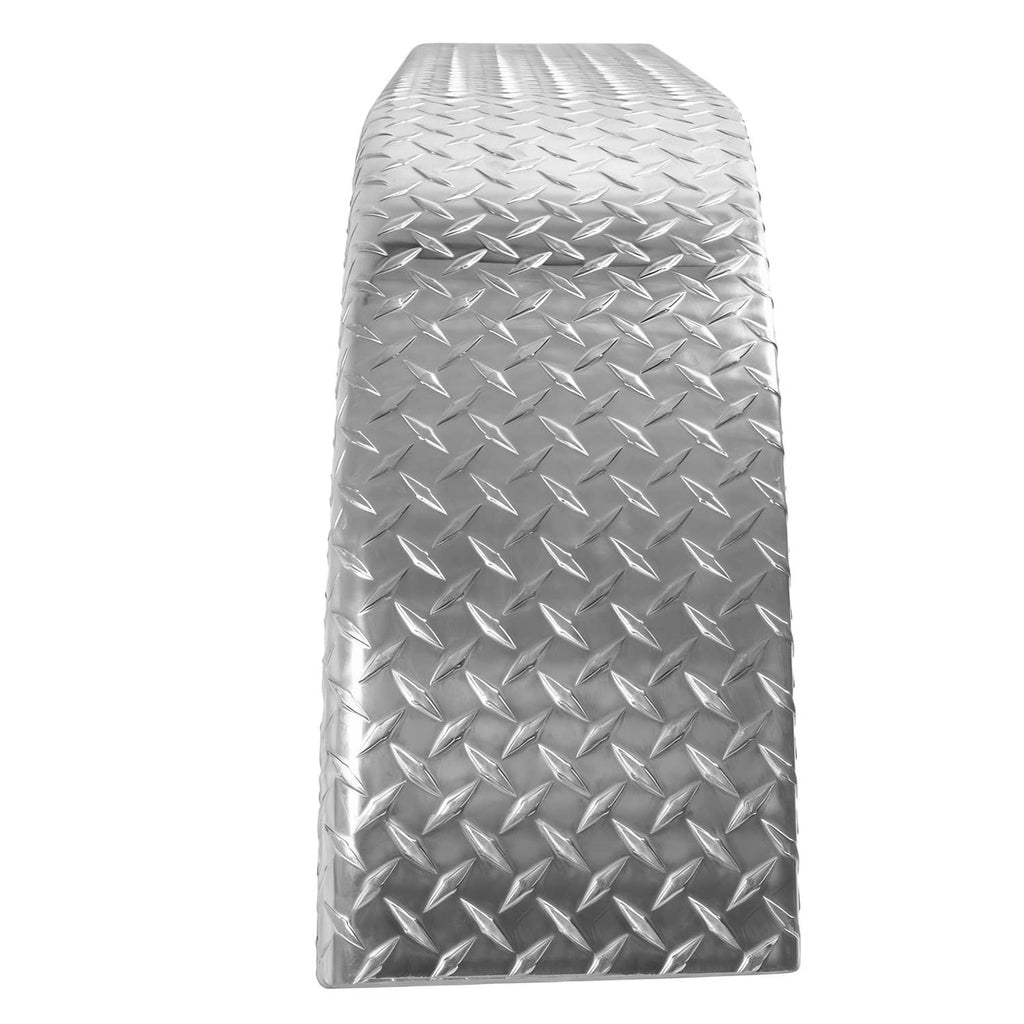 Silver diamond tread plate trailer fender panel with rounded top edge