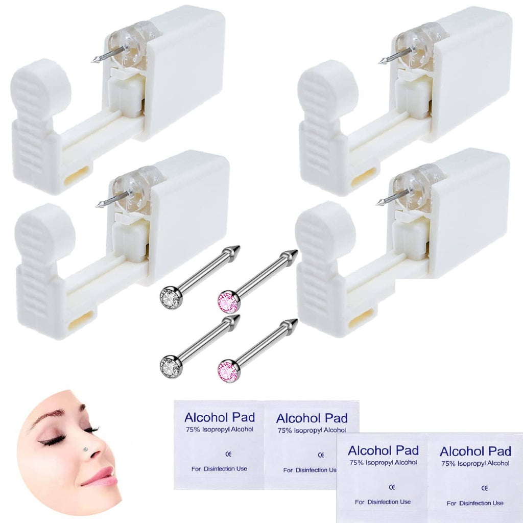 4-pack disposable nose piercing kit with self-piercing gun and built-in nose studs