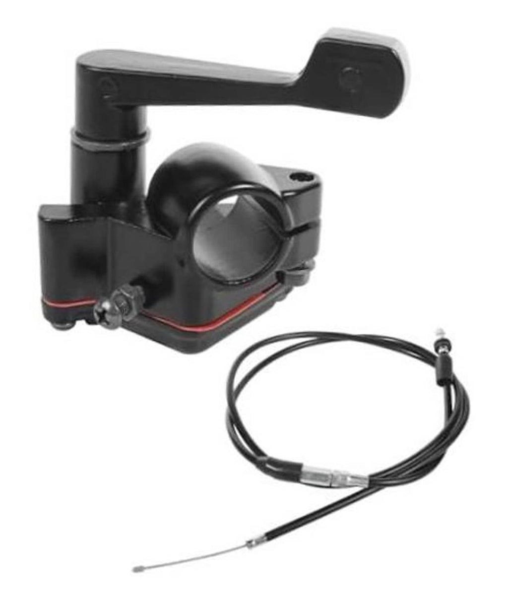 Black thumb throttle control with cable and mounting bracket for mini bikes