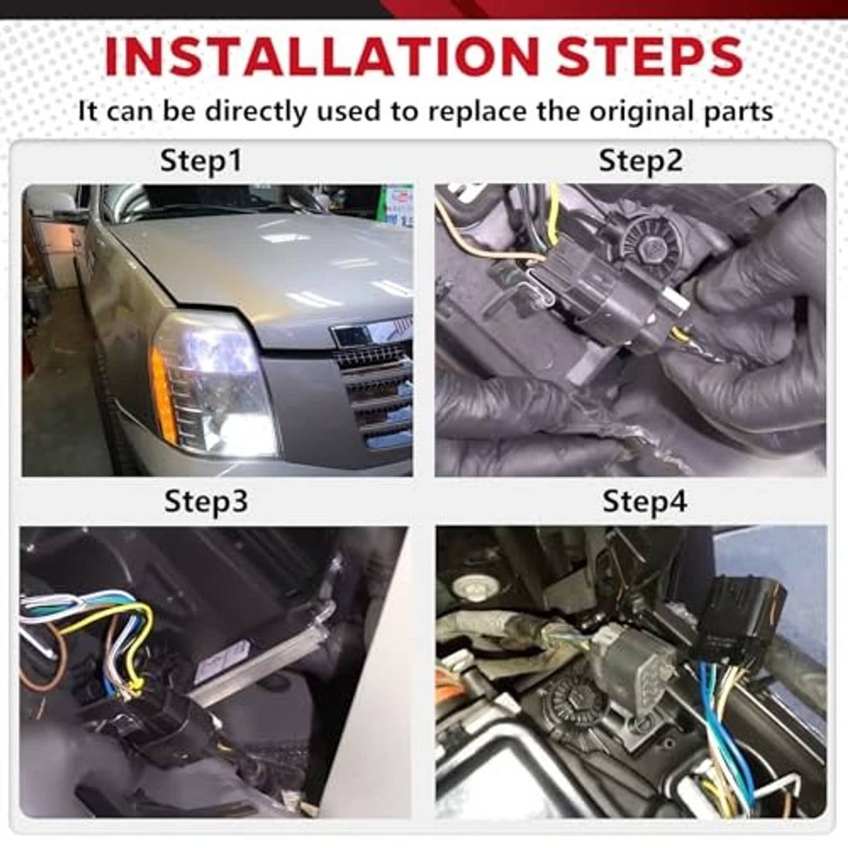 Headlight wiring connector installation steps showing harness connectors near headlamp wiring