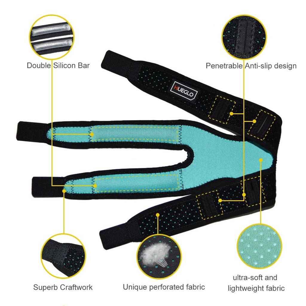 Black dual knee strap set with teal center support and perforated anti-slip panels