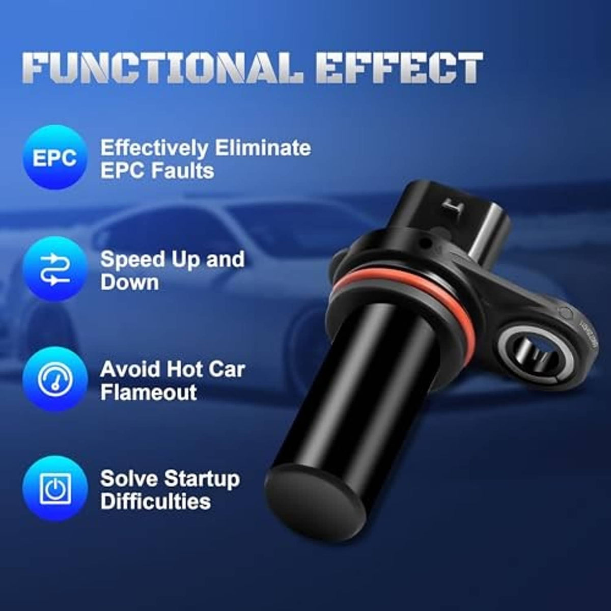 Crankshaft position sensor with black connector, red seal ring, and side terminal