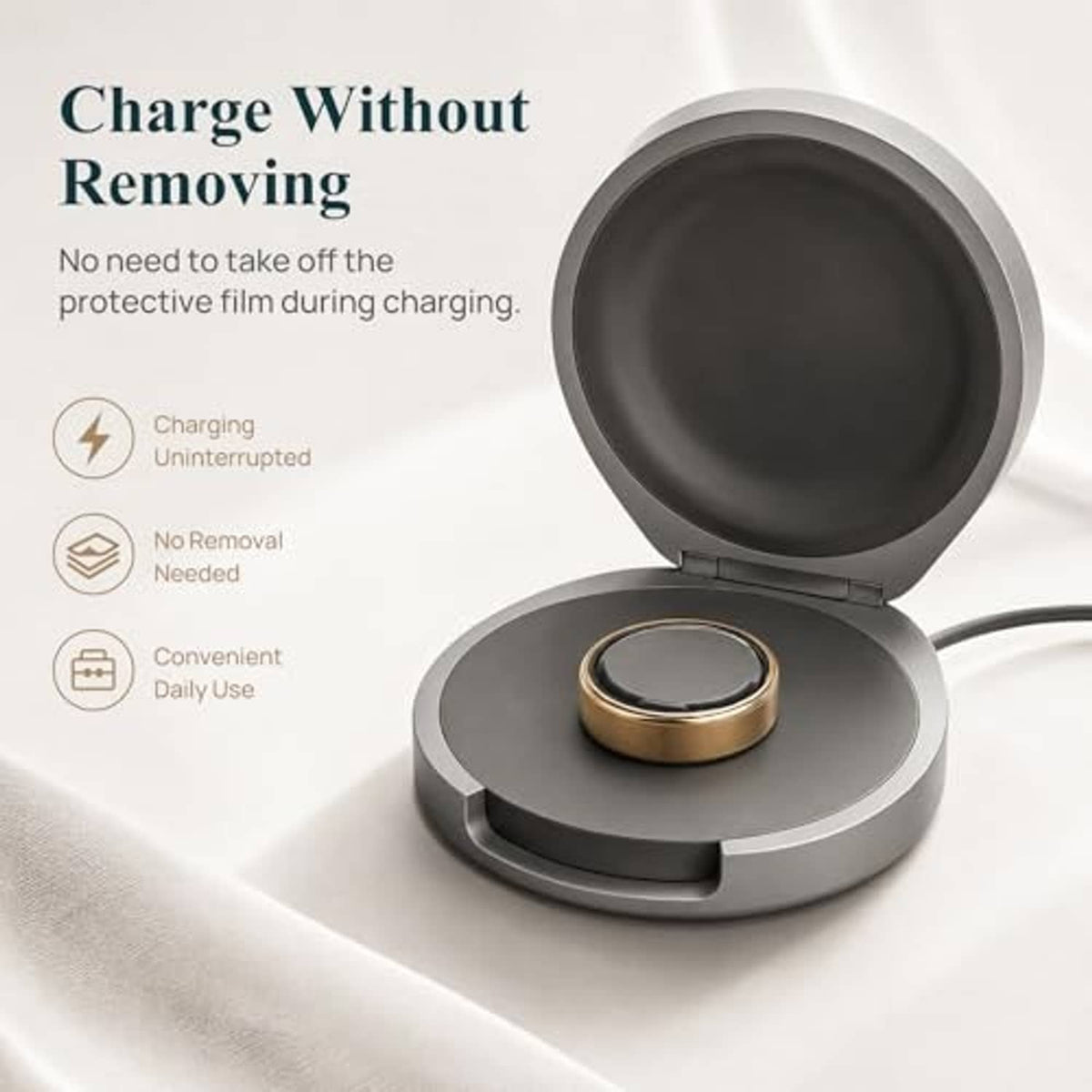Smart ring protective film use allows charging without removing the film