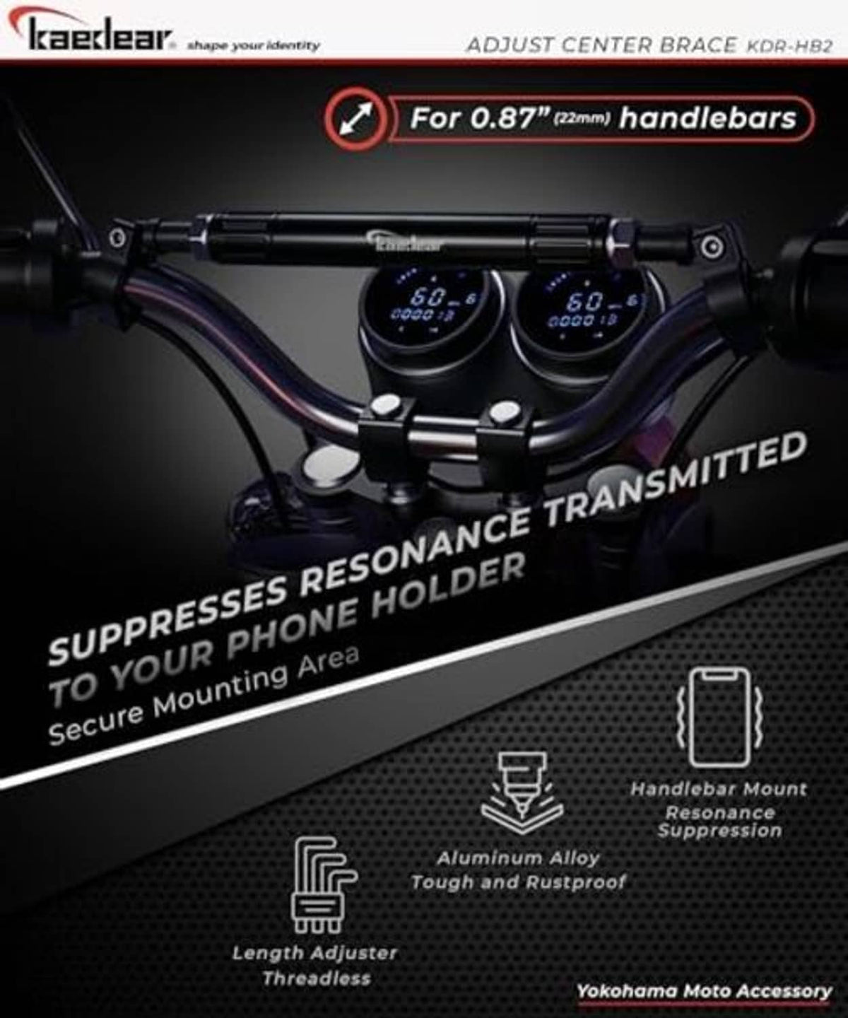 Installed center brace bar between handlebars with phone mount positioning.