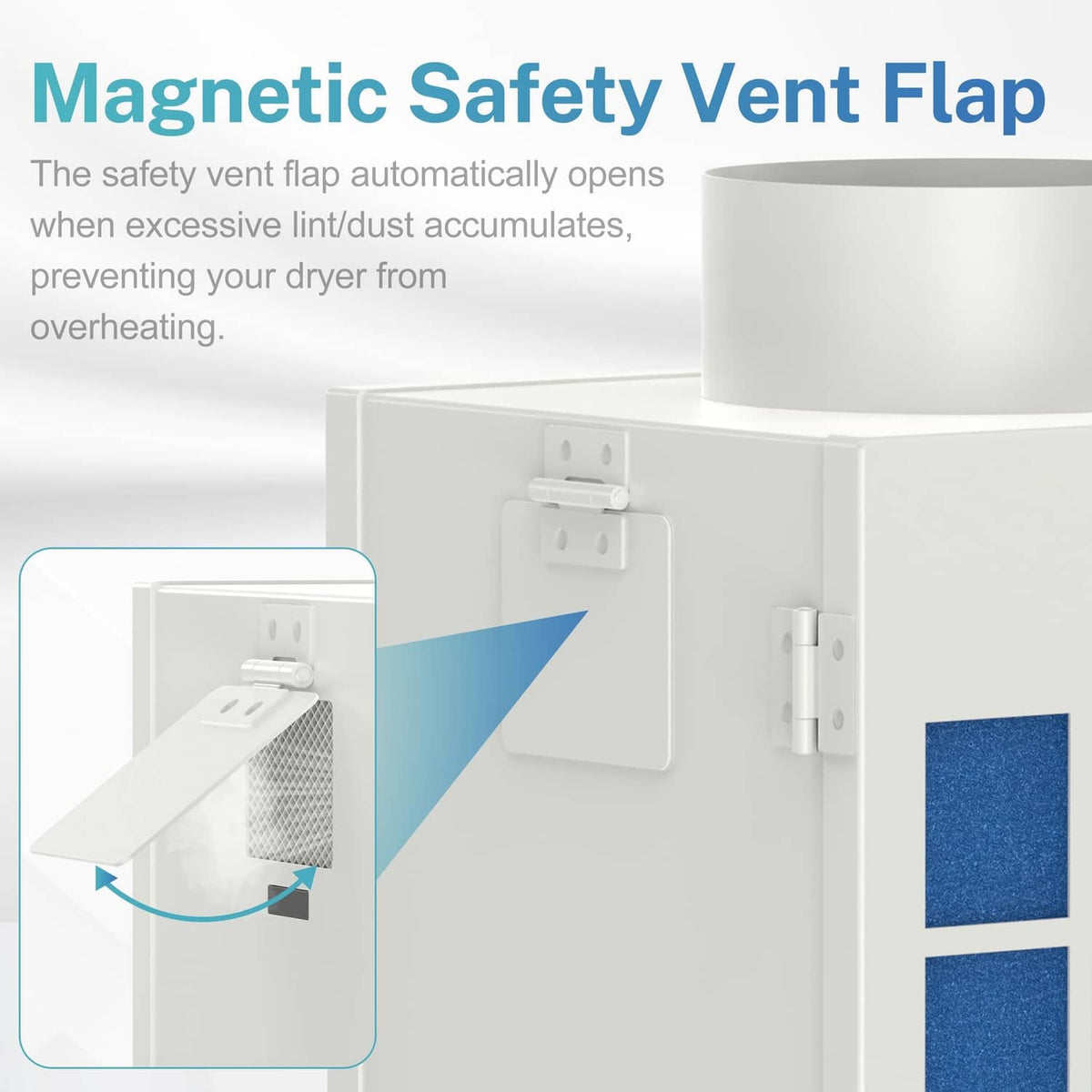 HOOMESUN indoor dryer vent filter box with magnetic safety vent flap and blue filter screen