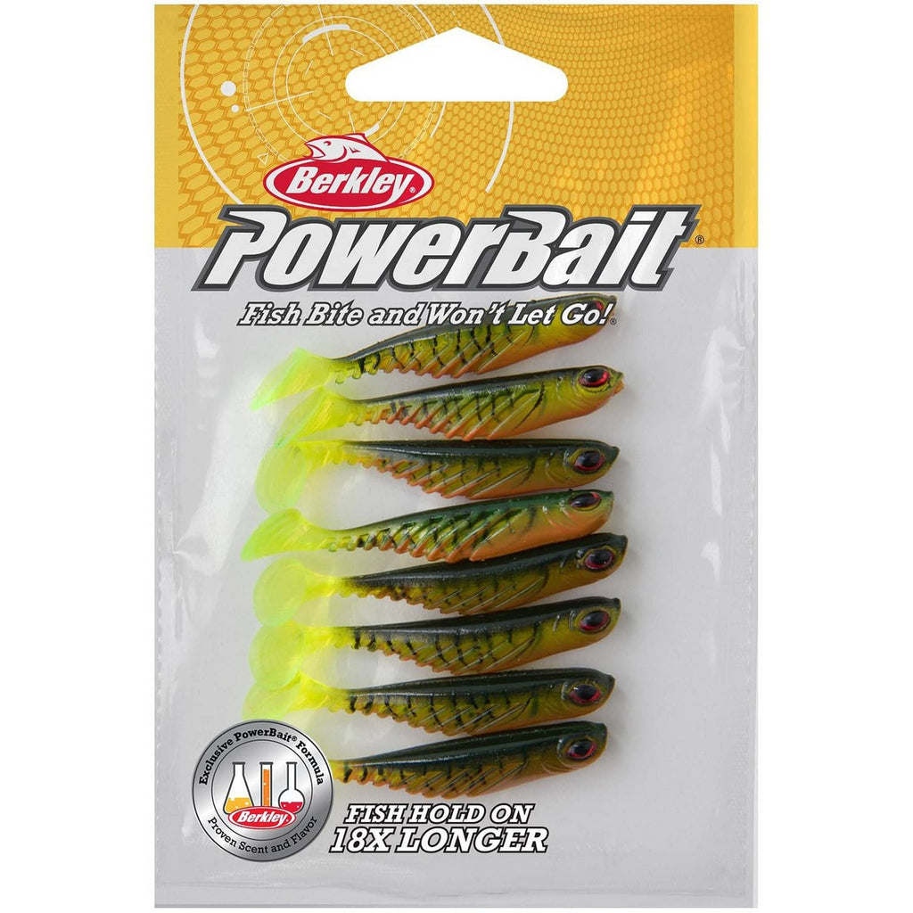 Berkley PowerBait package with firetiger ripple shad soft lures, lime tails