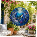 Blue sea turtle wind spinner with layered shell pattern and hanging hook, 12 in