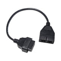 Black OBD1 to OBD2 adapter cable with compact connector plugs on each end