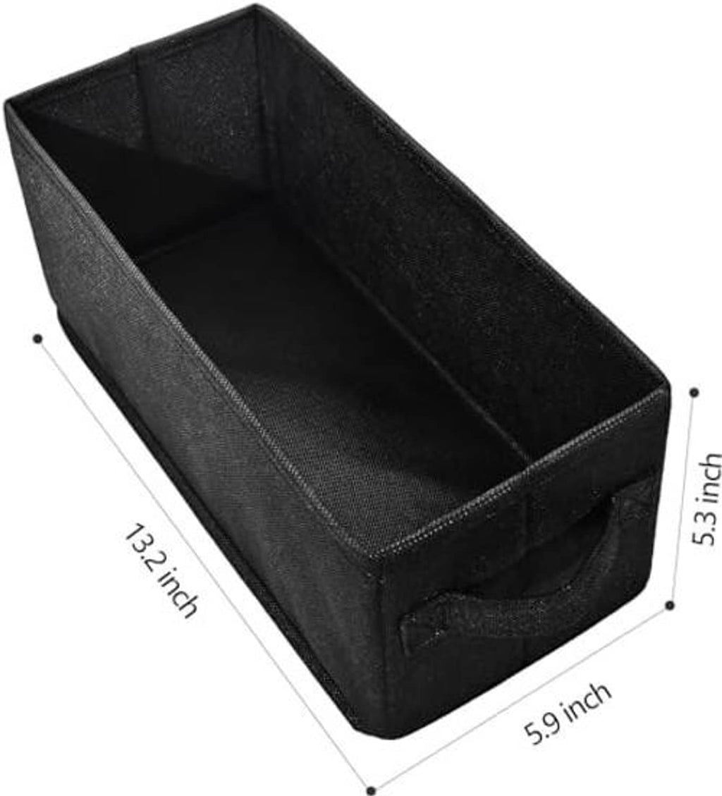 Black fabric CD storage box with open top and stitched sides, rectangular design