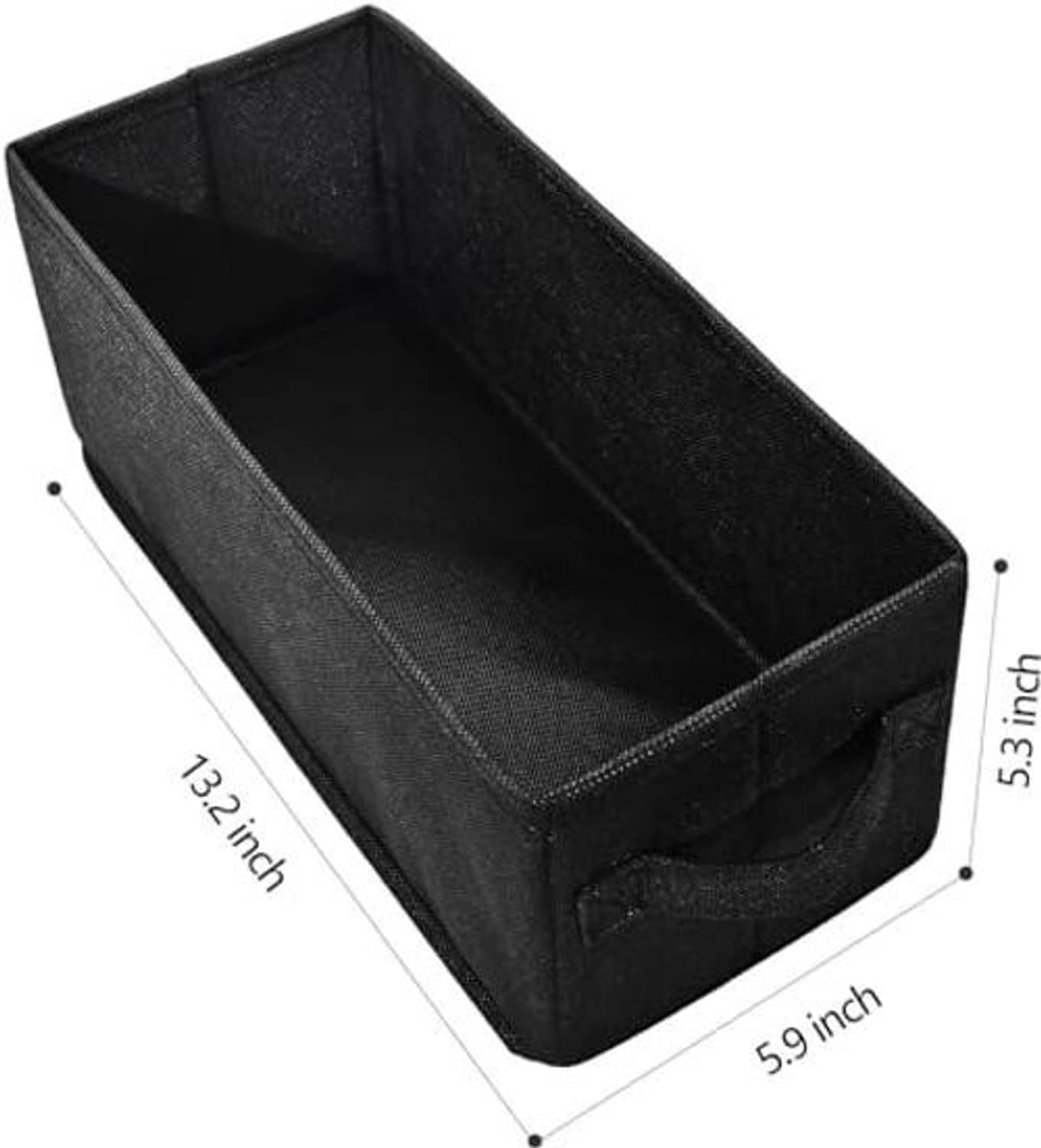 Black fabric CD storage box with open top and stitched sides, rectangular design