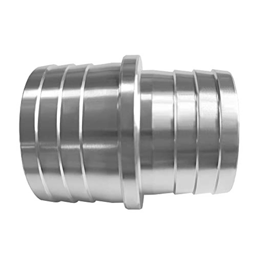 Silver metal hose barb adapter with stepped ridges and smooth connector end