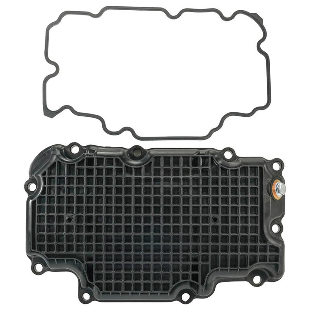 Engine oil pan with gasket, black oil pan housing with grid surface and gasket