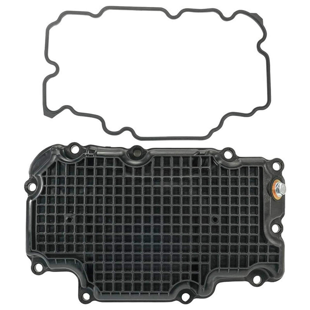 Engine oil pan with gasket, black oil pan housing with grid surface and gasket