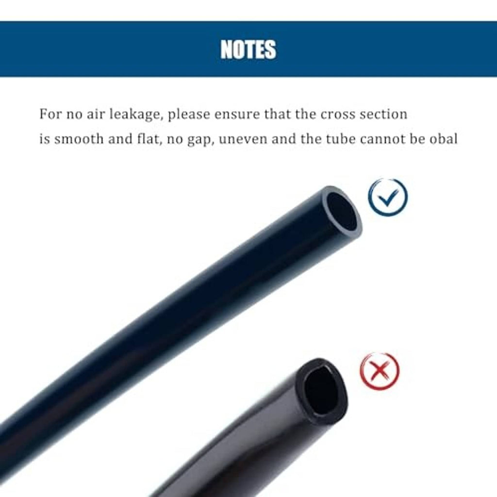 Black nylon air tubing end view with smooth round opening for leak-free sealing