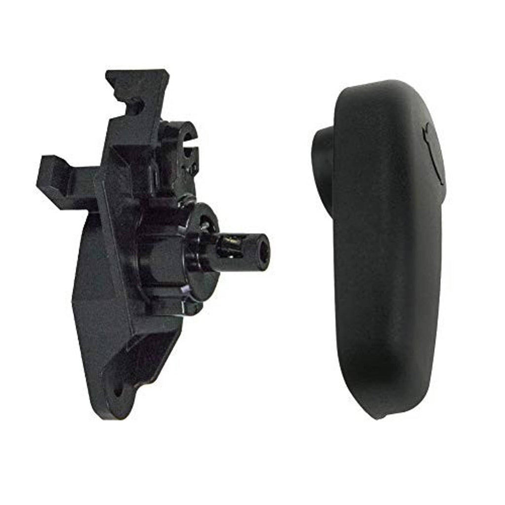 Black hood release handle lever and mounting assembly with pin and bracket