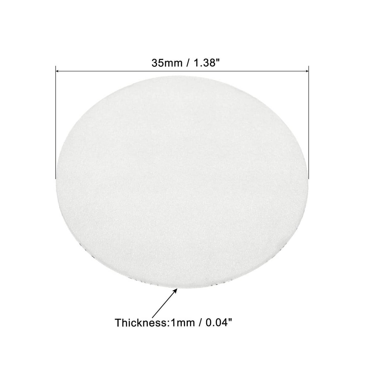 White circular 35mm foam lid liner disc with thickness and size shown