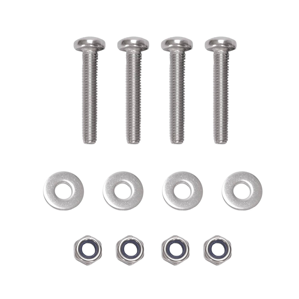 Stainless screws, washers, and nuts set for a trolling motor bracket mount