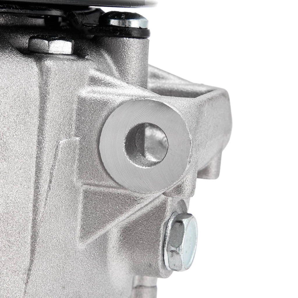 A/C compressor clutch side mounting boss and metal housing detail