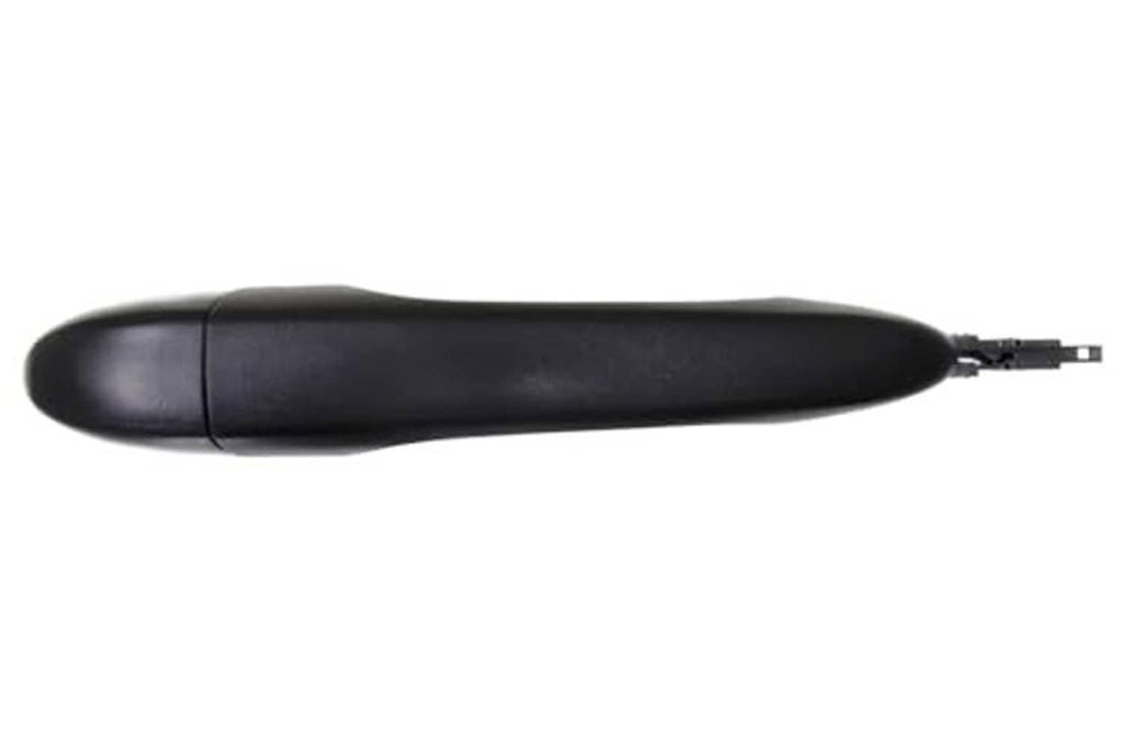 Textured black exterior door handle, curved lever with latch hardware